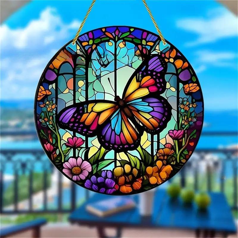 2D Flat Round Garland Acrylic Decoration Sign, Home Decor Plaque Hanging Wall Art Decorative Garden Decoration for Room Door Signs Hanging Square Livi