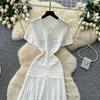 Summer Autumn Knitted Sweater Dress for Women Fashion Short Sleeve Single-breasted Hollow Out Elastic Simple Prom Dresses