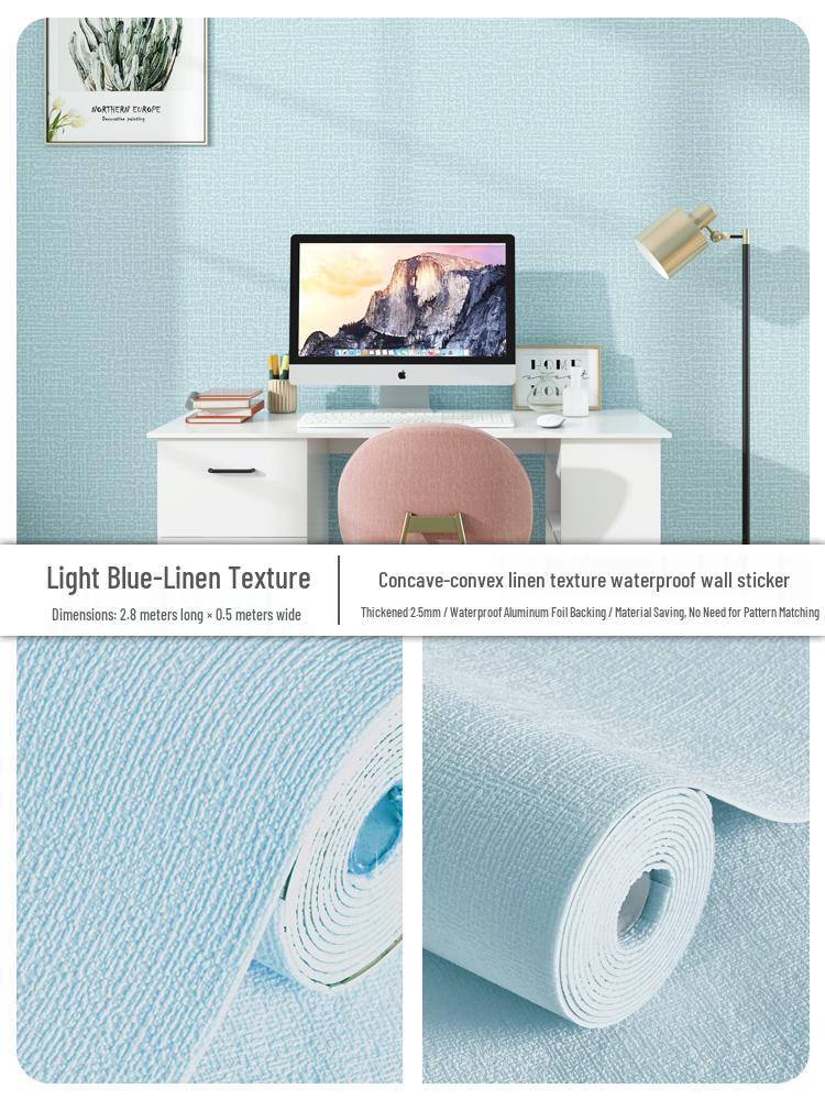 3D Self-Adhesive Linen Wallpaper: Thickened, Moisture-Proof, Light-Blocking, Thermal Insulation, Fire Retardant Aluminum Foil.