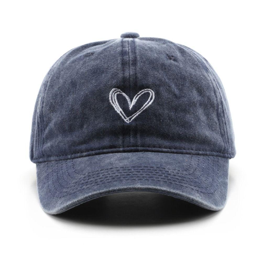 Ny Broderad Persikohjärta Vår/Sommarhatt Justerbar Casual Basebollkepsar Tvättbar Denim Mjuk Topp Ankhätta Rese