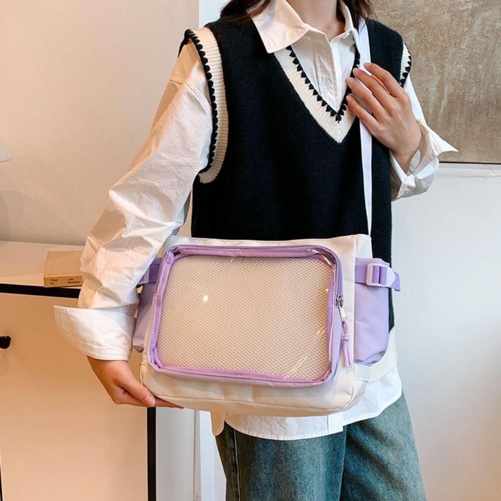 Torba na ramię z wyświetlaczem na przypinki z PVC Styl college Torba crossbody Prosta przezroczysta kieszeń Itabag JK