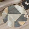 Round Modern Gold Grey Geometric Area Rug Non-Slip Floor Mat for Living Room Bedroom Minimalist Home Decor