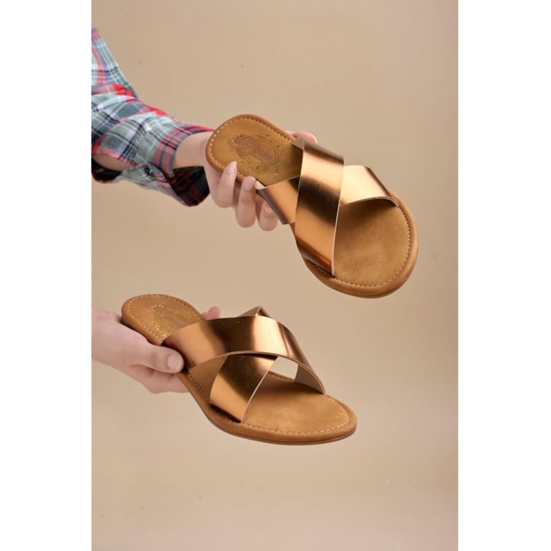 Shoetopia Women'S Flat-736 Copper Flat Sandal-5 Kids Uk (Flat-736-Copper)-Eu38