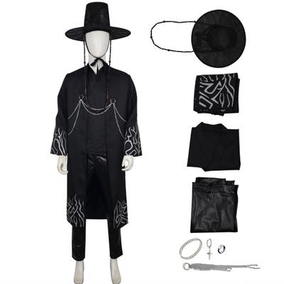 Korejský Anime Cosplay Kostým Černý Plamen Roucho Košile Kalhoty Set Klobouku Kostým Padoucha pro Děti Halloween Karnevalové Představení
