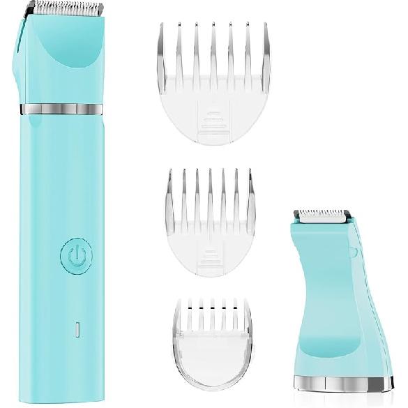 Electric Bikini Trimmer for Women - 2 in 1 Electric Lady Pubic Hair Groomer Painless Hair Removal Razor Body Shaver, Portable Ladies Shaver with 2