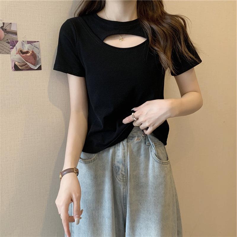 Hollow Short-sleeved T-shirt for Women In Summer Korean New Style, Careful Slim Fit and Slim Candy Color Student Top for Women