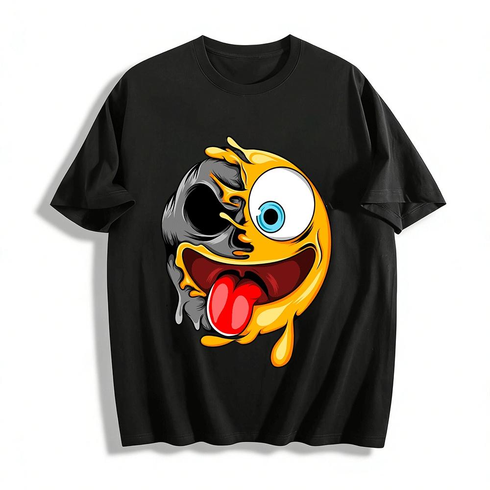 Melting Skull Emoji Print Cool Trendy Casual Short Sleeve T-Shirt Pure cotton T-shirt XXS