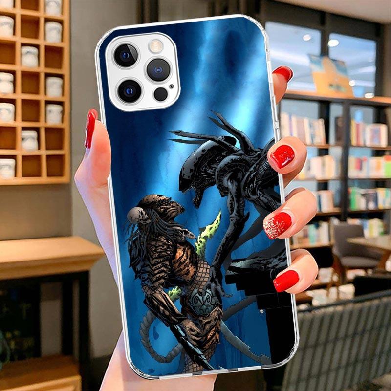 Alien Vs Predator Bemalte Cover Handyhülle Für iPhone 16 17 Air 15 14 Pro Max 16E Handyhülle 13 Mini 12 11 7 SE 8 Druckmuster