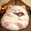 Baumwoll-Schlafsack Plüschkatze Umschlag-Schlafsack Winter für Männer Frauen Weiche Tier-Nickerchenmatte Sack Zuhause Reise