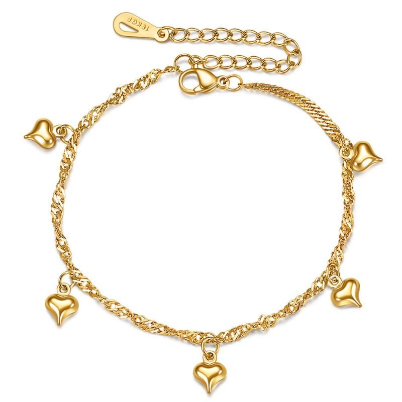 Minimalist 18K Gold Plated Heart Pendant Stainless Steel Bracelet 175cm Adjustable Women Fashion Jewelry