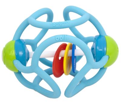 Bolly Rattle First Ball Bitande Rattle, Kläm, Bit, Dra, Tillverkad med säkra material, Himmelsblå, Babypresent
