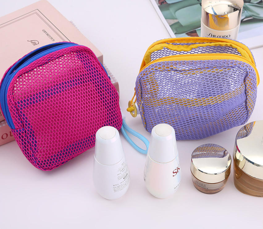 Big Colorful Mesh Makeup Bag for Travel Water-Resistant Cosmetic Organizer Pouch with Zipper for Toiletries Makeup Bag for Women