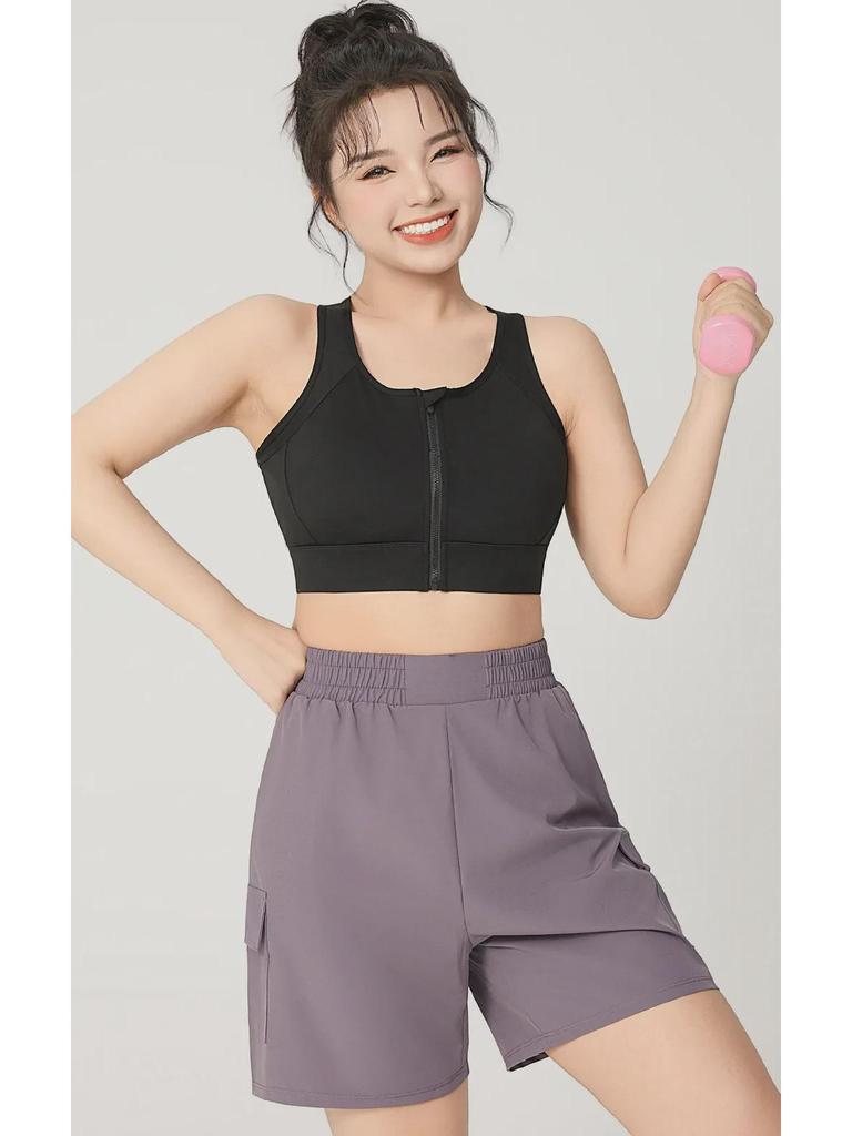 Summer Mesh Sports Bra with Front Zipper - Breathable, I-Shaped Back, One-Piece Fitness Design