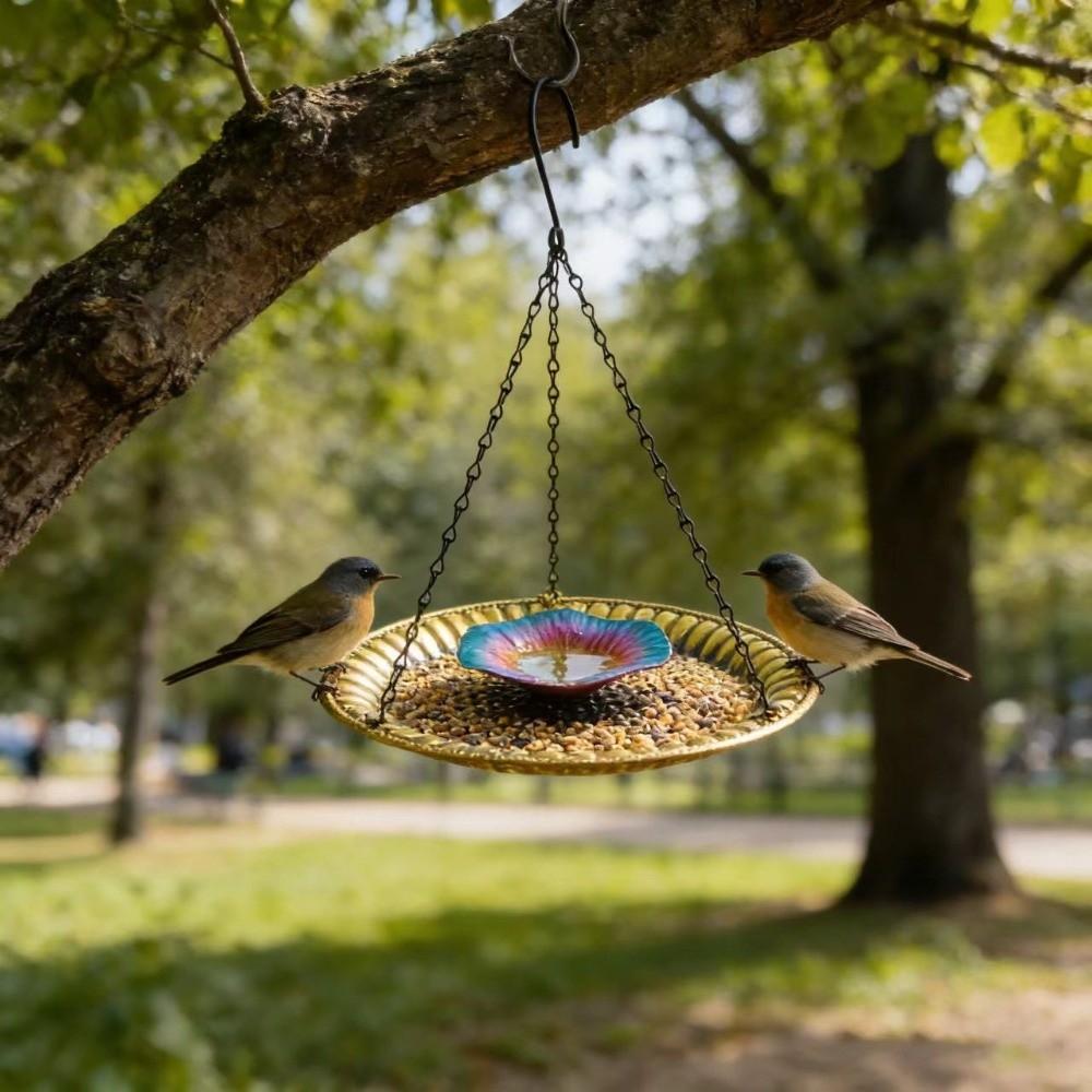 Vintage Design Hanging Bird Feeder Decorative Bird Bathtub Durable Bird Food Container  Courtyard