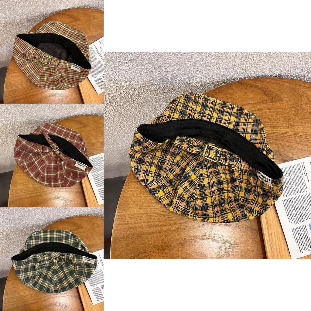 Vintage Grid Pattern Newsboy Cap With Adjustable Fit For Winter Fashion Enthusiasts