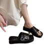 2025 summer retro metal buckle cover toe high heeled slippers fashion outer wear temperament beach toe drag Roman shoes women