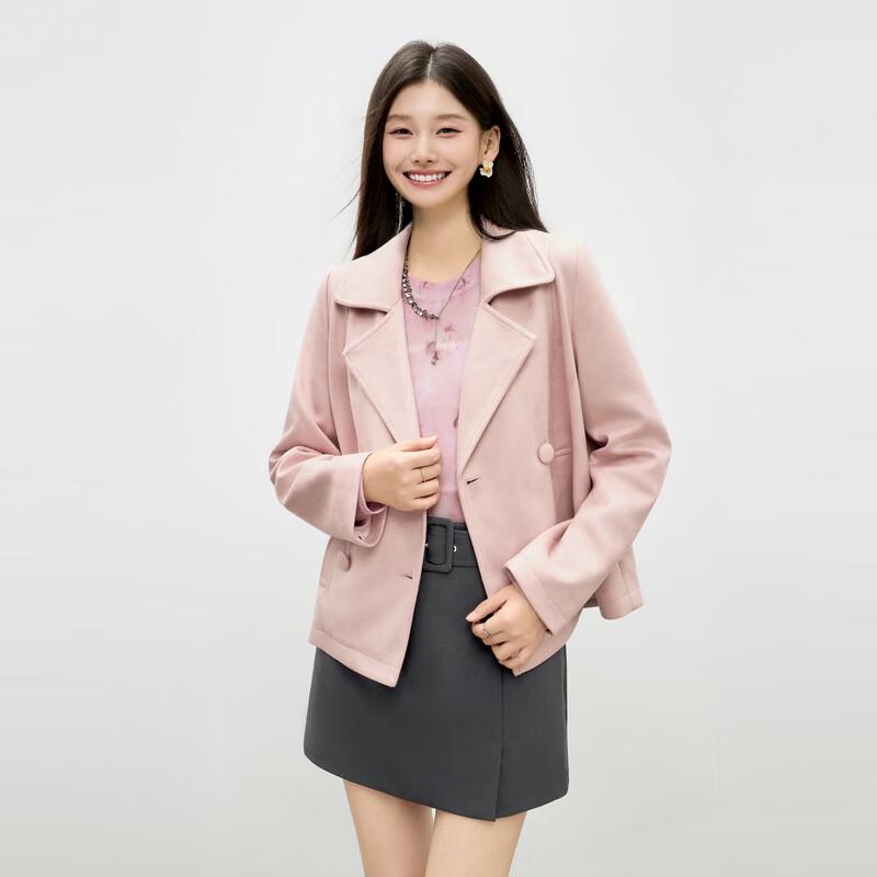 QiusHuiYiRen Women s Faux Suede Double-Breasted Short Jacket L