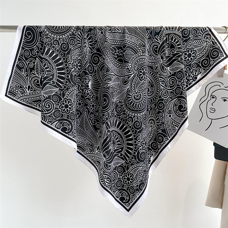 90*90cm Square Luxury Brand Women Scarf Silk Print Designer Hijabs Female Neckerchief Scarves Wrap Headband Bandana