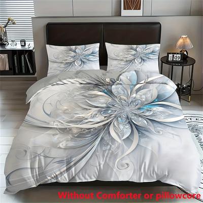 3pcs White Bedding Set Luxury Silver Flower 3D Print Cozy Duvet Cover King Queen Twin Size Birthday Gift for Adult Bedroom Decor