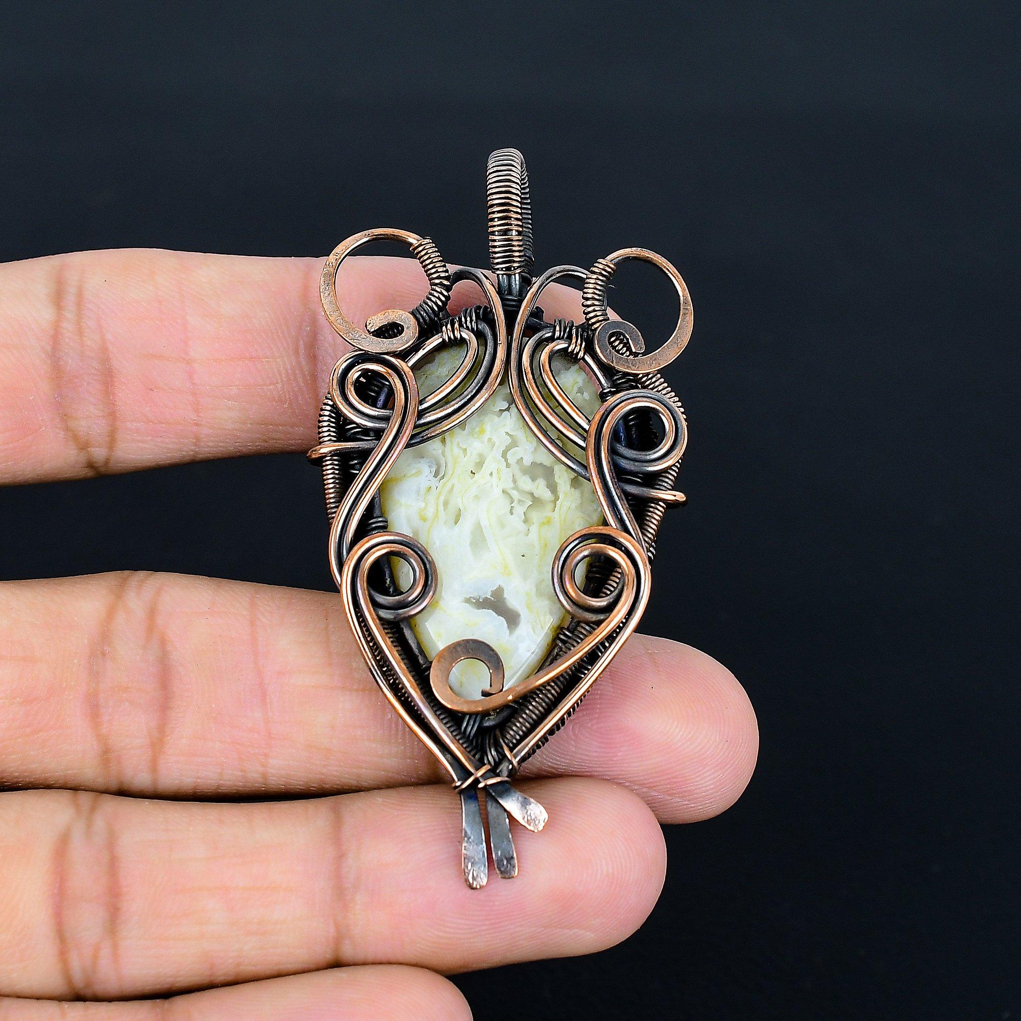 

Кулон из мохового агата, обернутый медной проволокой 999 пробы, кулон ручной работы с драгоценным камнем, подарок на день рождения