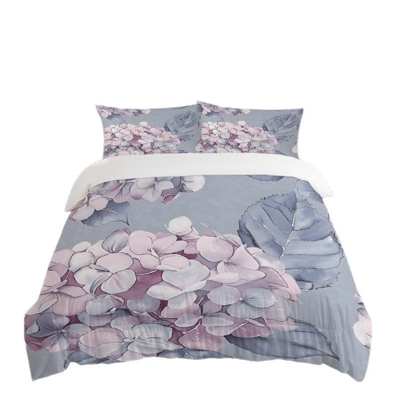 Digital 5D Printing And Dyeing Flower Quilt Cover Pillowcase Three-Piece Bedding Kit