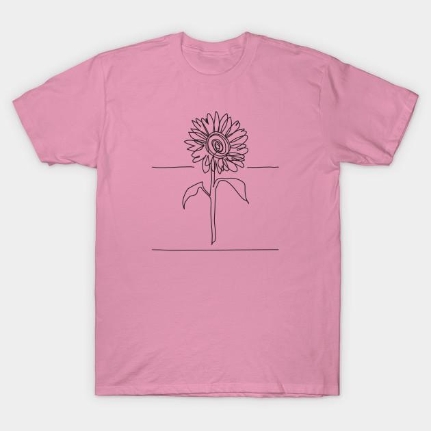 T Shirt Women Sunflower Line Drawing Black Harajuku Print Kawaii Tshirt Summer Short Sleeve Female T-Shirt Top Tee