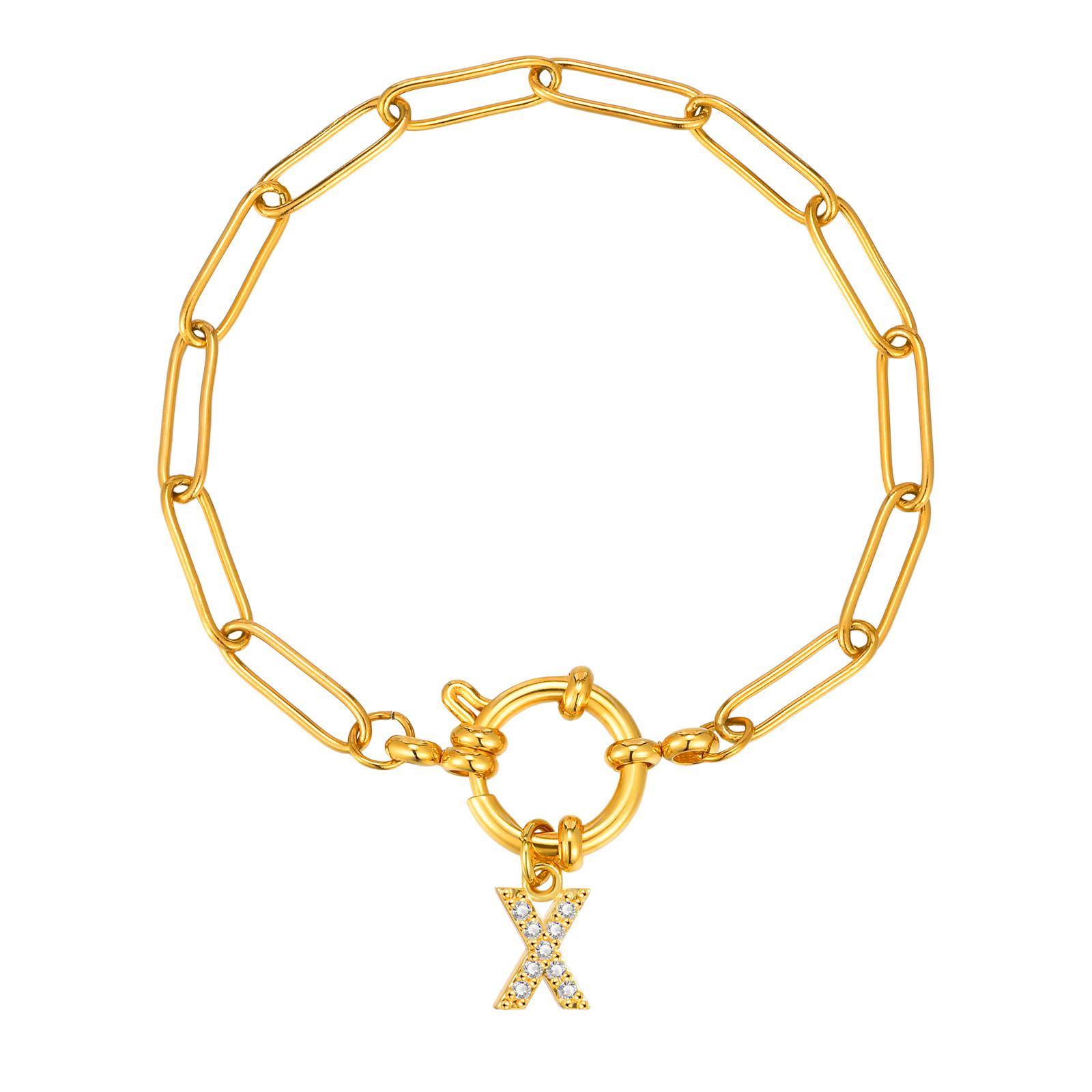 

Bubble Buckle Zircon Initial A-Z Charm Bracelet, Stainless Steel Square Chain Bracelet for Women, 26 Letters Alphabet Jewelry
