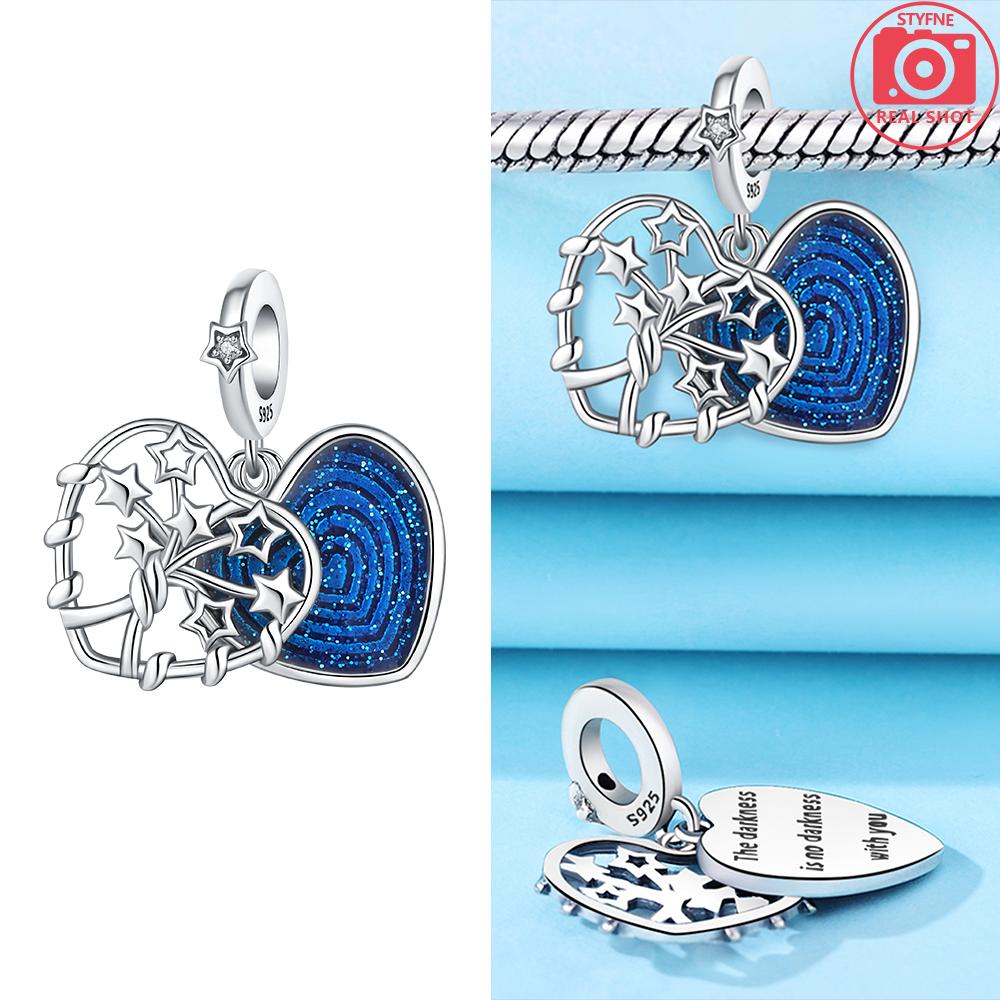 Copper Star Blue Glowing Heart Rocket Astronaut Beads Pendant Charm For Original Bracelet Woman Girl Jewelry