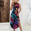 Women Sleeveless Long Dress Casual Loose Fit Hawaiian Print Maxi Dress Summer Beachwear Side Slit Sleeveless Sundress