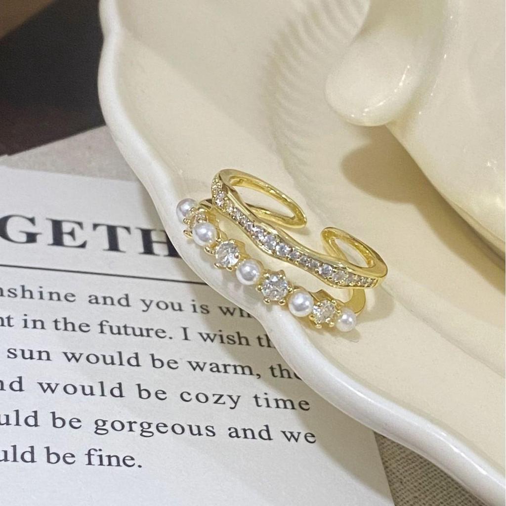 Eleganter Zirkon-Perlen-Offener Ring Damen Nischen-Design: Luxuriöser und vielseitiger Schmuck