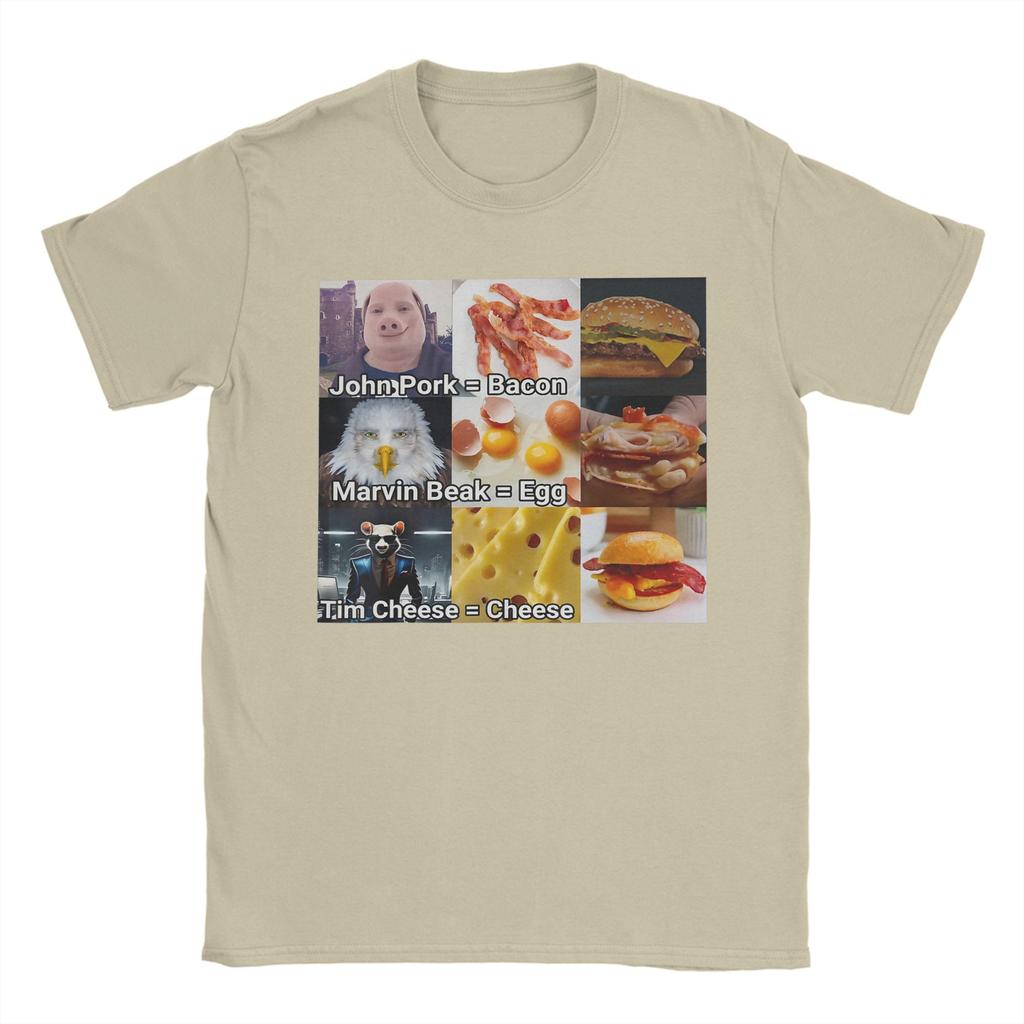 Men John Pork Marvin Beak Tim Cheese Funny Bacon Egg Cheese T Shirts  Pure Cotton Clothing Novelty Tee Shirt Summer TShirts