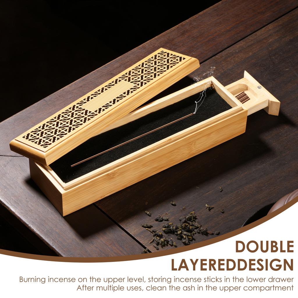 Double-layer Incense Holder Burner Retro Coffin Incense Storage Box for Sticks Ash Catcher for Meditation Yoga Spa Room Decor 7