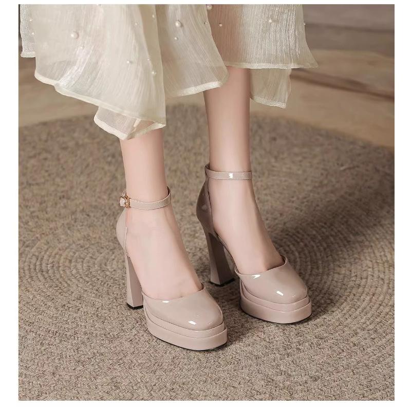 

2025 French Mary Jane high heels wedding shoes waterproof table sexy super high heel Barbie shoes half bag head sandals women 42