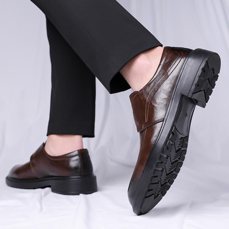 2025 spring and autumn leather men's shoes trend versatile business casual shoes leather shoes men's breathable pointed toe wedding shoes