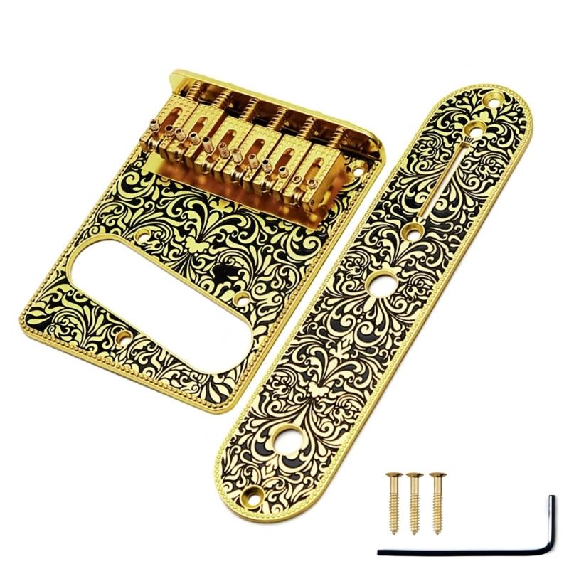 

Electric Guitar Engraved Bridge Control Plate Set 6 String Roller Saddles Bridge and Control Plate Instrument Parts золотистый
