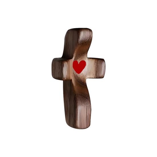 Black Walnut Cross Decoration Emotional Support Wooden Love Heart Pocket Hug Cross Men Women Faith Prayer Cross My Heart Encouragement Gift