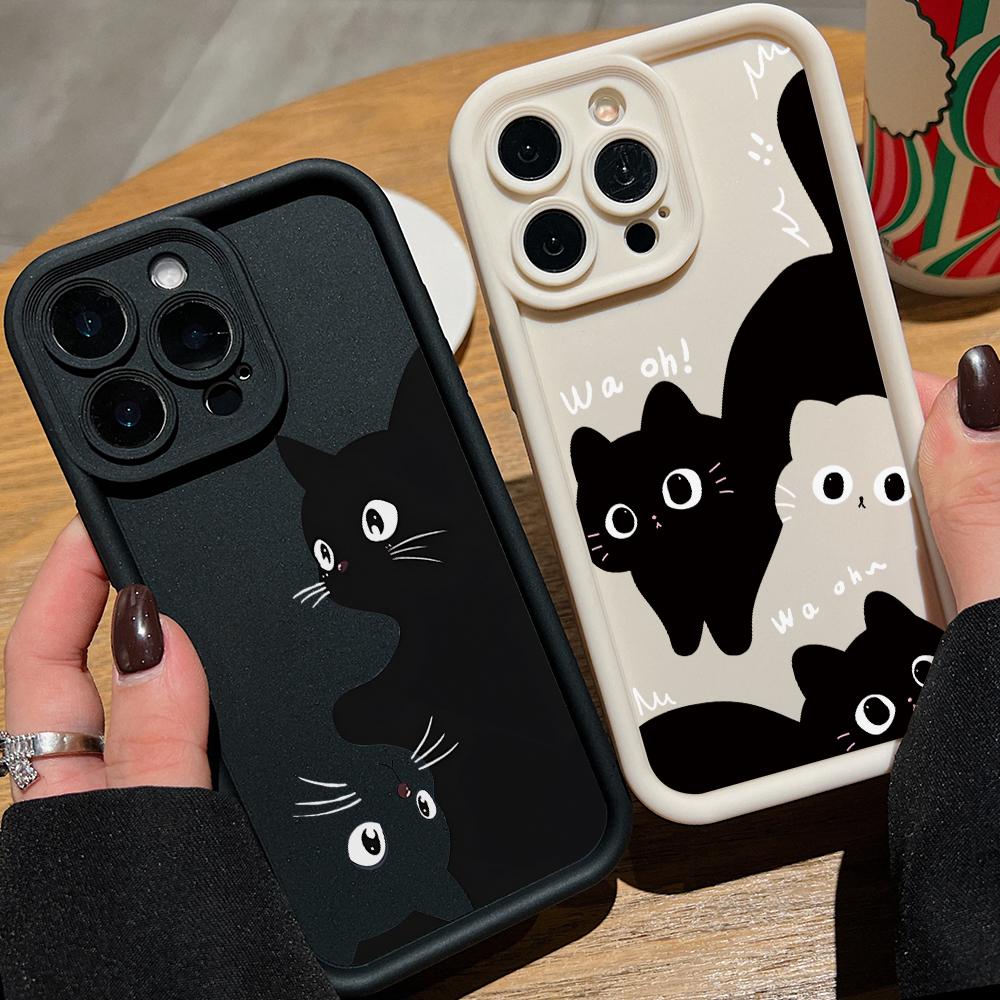 Cute Black Cat Phone Case for Xiaomi Redmi Note 14 13 12 12S 11 11S 10 9 Pro Plus A5 A3 14C 13C 12C 10C 9C 4G 5G Soft Cover