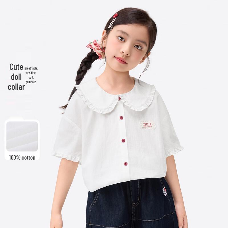 Girl s Pure Cotton Doll Collar Short Sleeve Shirt 170