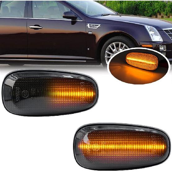 NJSBYL STS Clear Lens Side Marker Lamps Replacement for Cadilla.c STS 2005-2011 Driver Side/Passenger Side Fender Amber LED Turn Signal Lights Kits