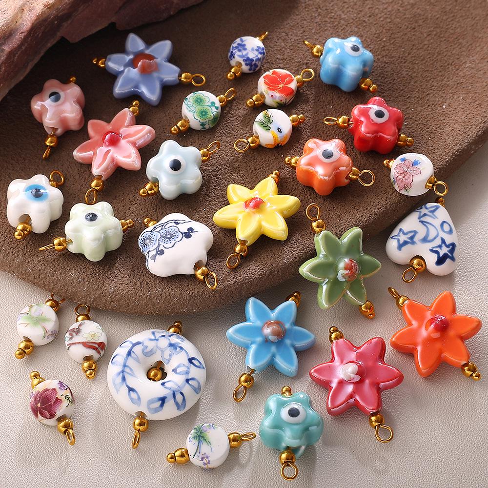 Hexagonal Flower Ceramic Beads for DIY Bracelet & Necklace Jewelry Making