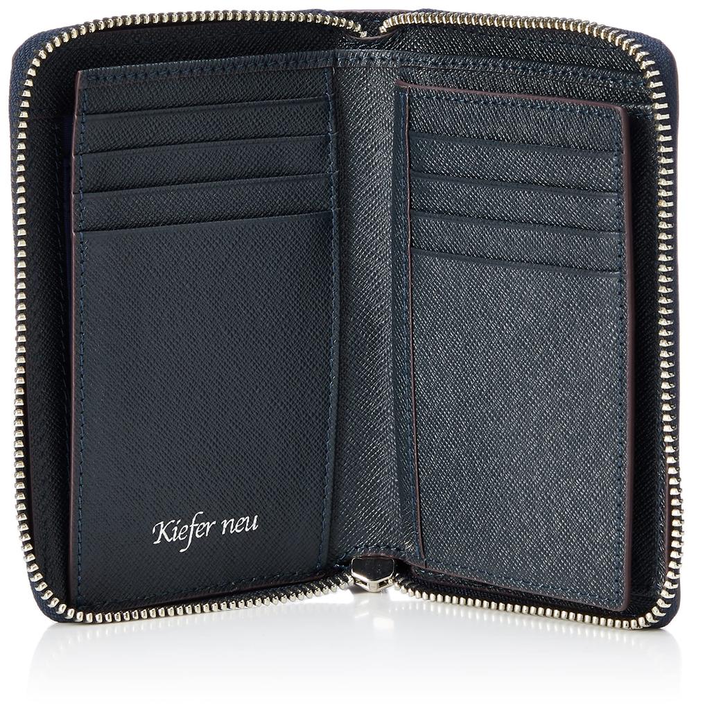 Kiefer Neu Sottile Round Middle Wallet, Saffiano Leather, Long Wallet, Zipper-Resistant, Navy, Free Size