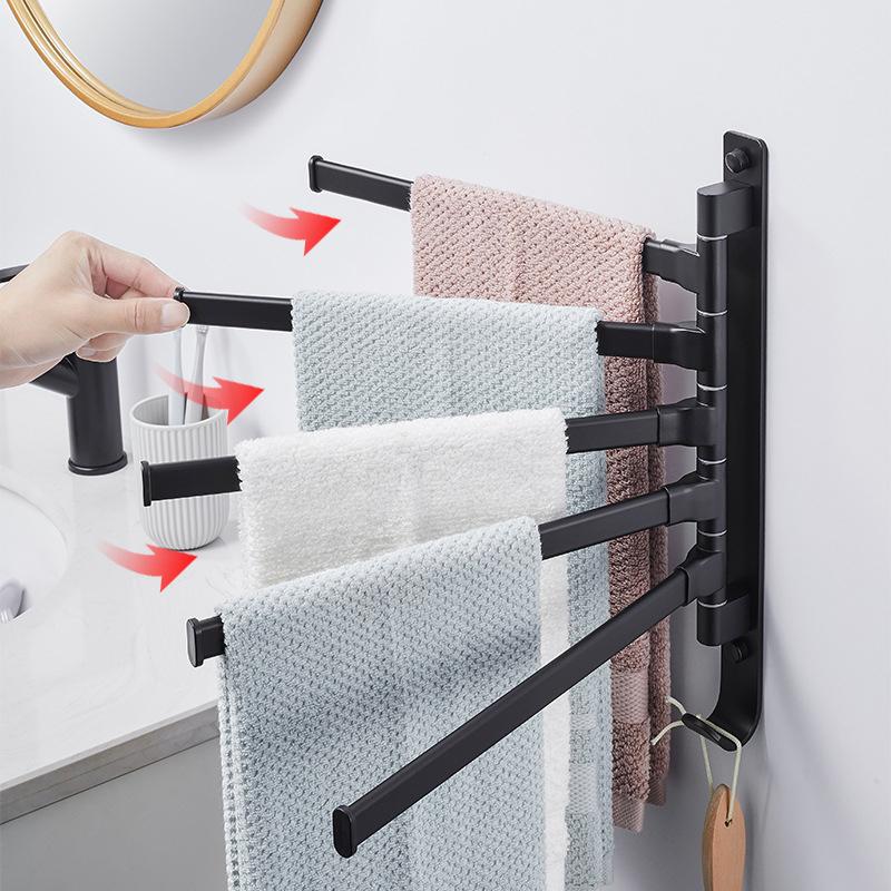 180° Rotatable Towel Holder Space Aluminum Shower Room Towel Hanger Multifunctional Storage Organizer For Bathroom Accessories