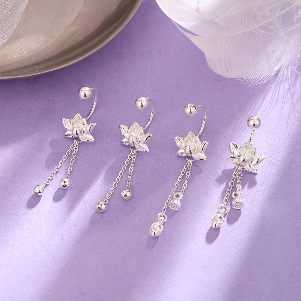 Yi Xuan Elegant Floral Tassel Earrings - Retro Lotus Bead Design