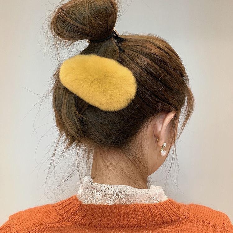 Girls Plush Hairpin Natural Rabbit Fur Women Bangs Hairpin