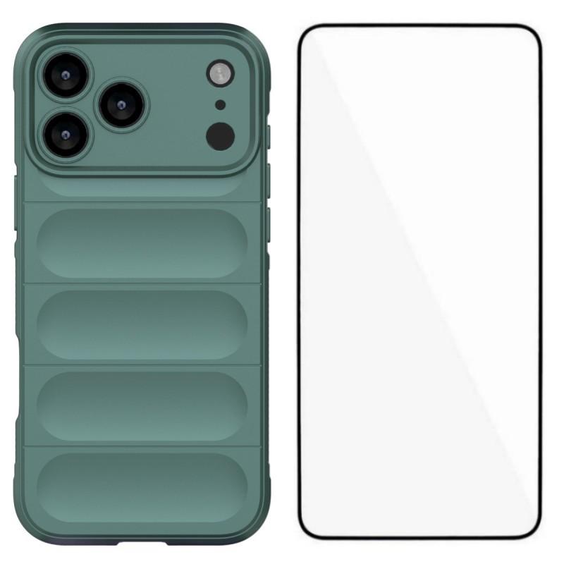 

For iPhone 17 Pro Max TPU Case WANLONFENG HD Series Anti Slip Phone Cover with Tempered Glass Army Green