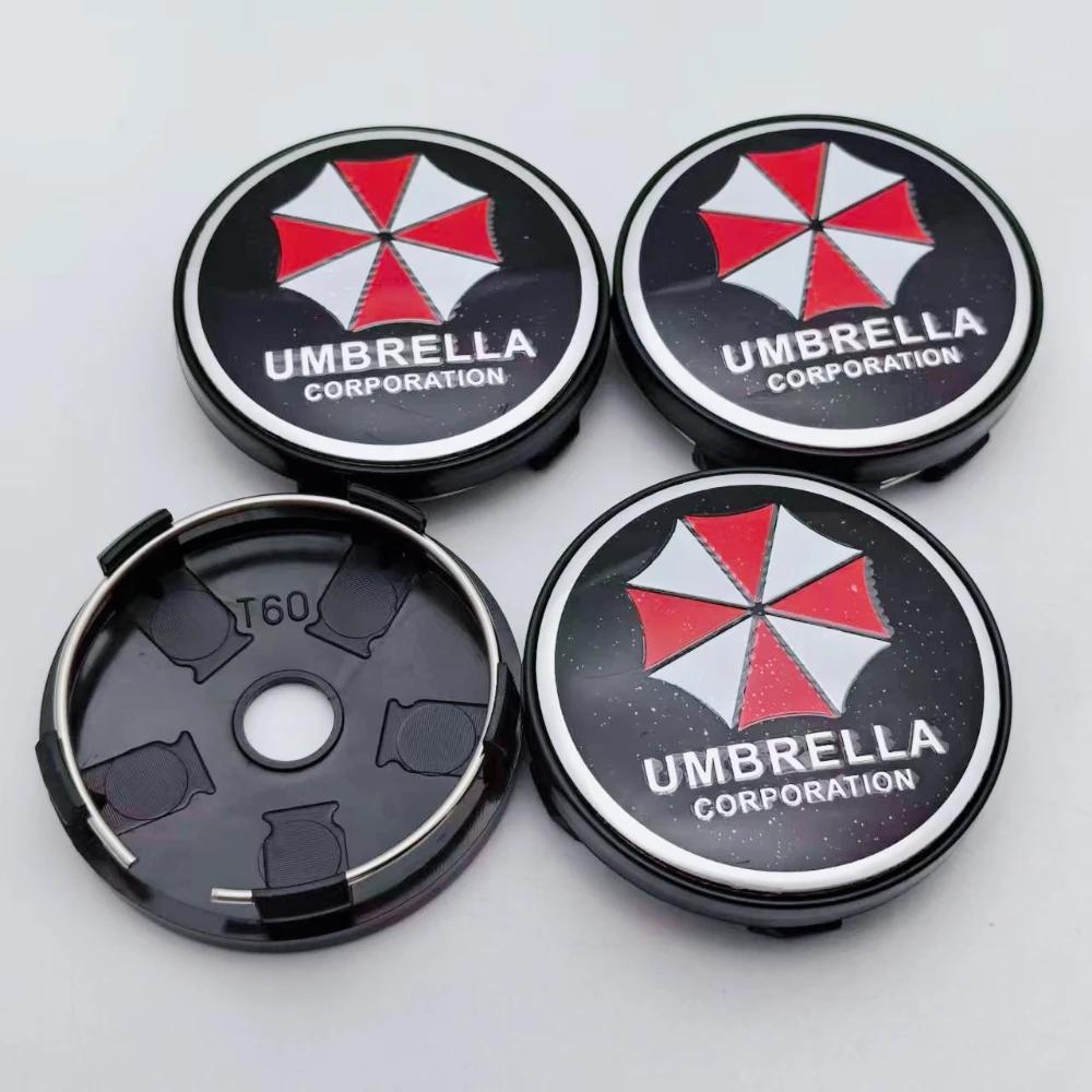4pcs Umbrella Logo Badge Emblem Car Wheel Center Caps O.D 60MM Clips 56MM Wheels Hub Cap Rim Hubcaps Dust Cover Car Accessories