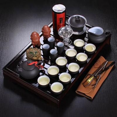Chiński zestaw do kung fu z porcelanową tacą, ceramiczny czajniczek z fioletowego kamienia do filiżanek z podstawkami, lite drewno, czajniczek 26 szt.