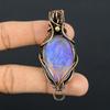 Rainbow Moonstone Handmade Copper Wire Wrap Pendant Jewelry 2.15" L4m25