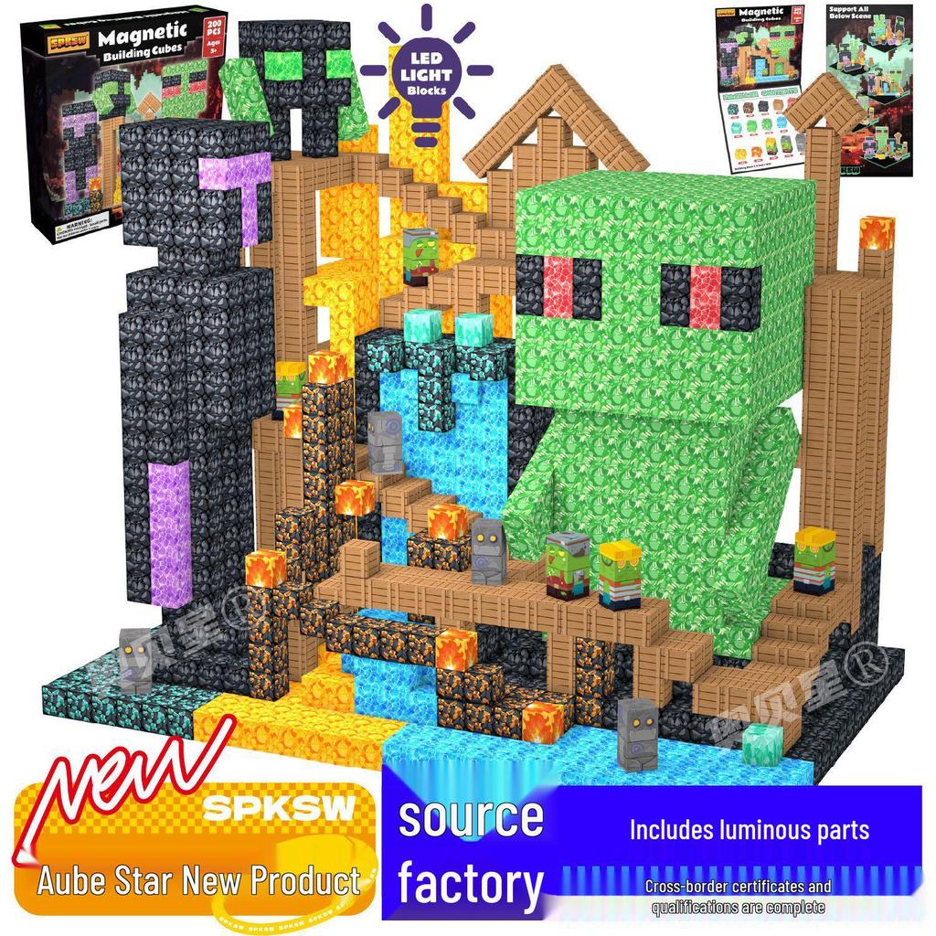 Magnetische Bausteine Würfel - Leuchtender Waldschloss DIY Spielzeug Set