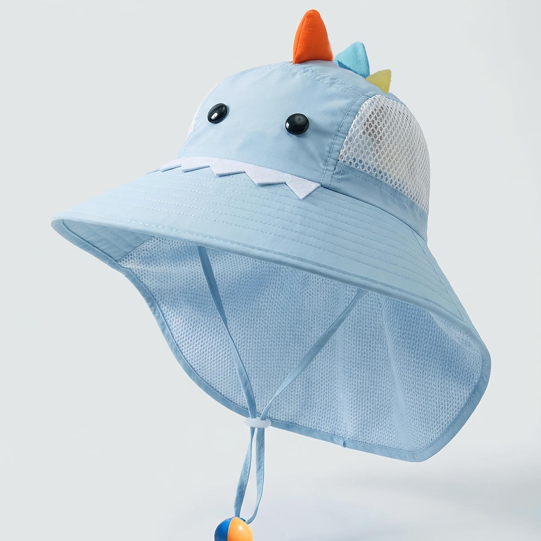 

Kids Cute Dinosaur Pattern Decoration Sun Hat with Neck Flap - Wide Brim UV Protection Fisherman Cap for Boys & Girls 1piece pack синий